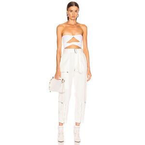 HELMUT LANG Womens Pants Size 10 White Tapered Crop Belted Zippers FLIGHT $540